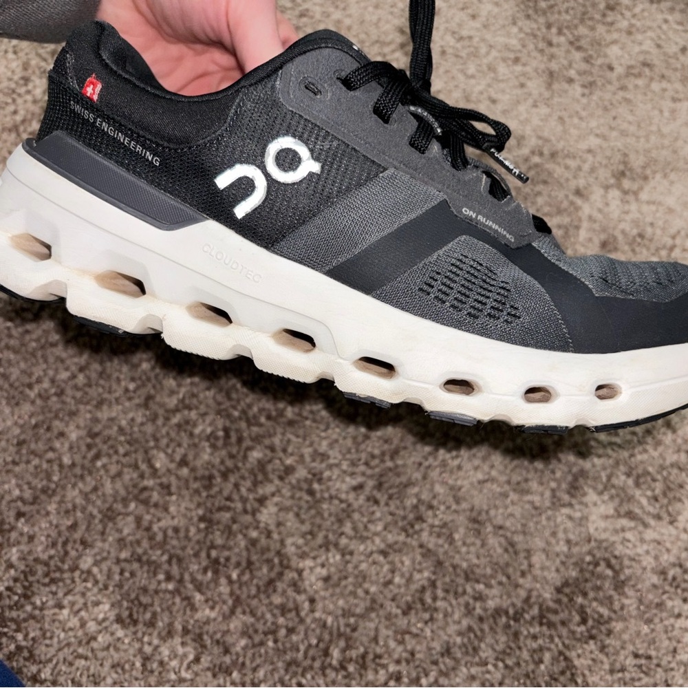 On Running Charcoal and White Athletic Shoes - Picture 3 of 4